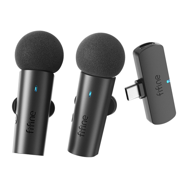 FIFINE M8, Condenser Wireless Lavalier Microphone (incl. 2 transmitters + 1 receiver), Black