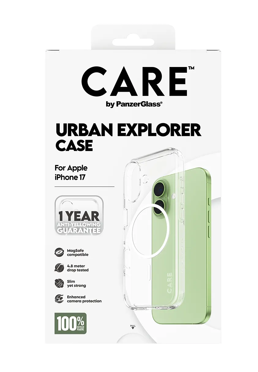 PanzerGlass CARE by Urban Explorer MagSafe, iPhone 17 -suojakuori, l&auml;pin&auml;kyv&auml; / valkoinen