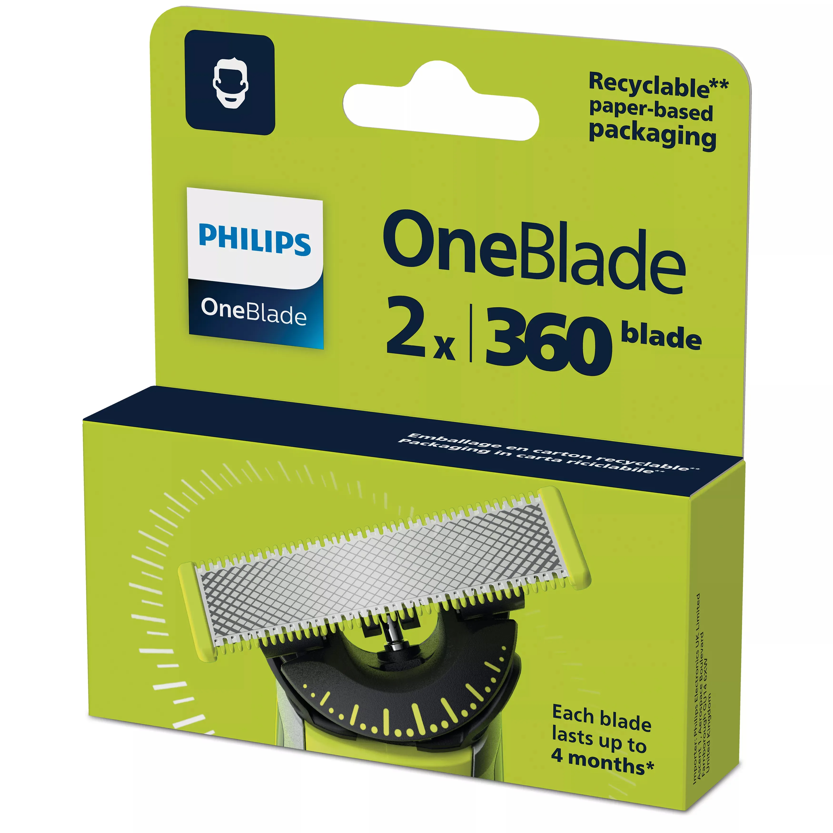 Philips OneBlade 360 QP420/50 (2-Pack) - replacement blades, Silver, Yellow