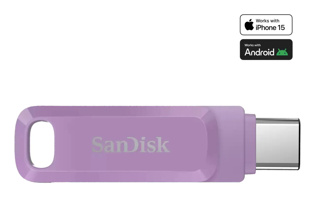 SanDisk Ultra Dual Drive Go USB-C and USB-A 3.2 Gen 1 1TB memory stick, Lavender