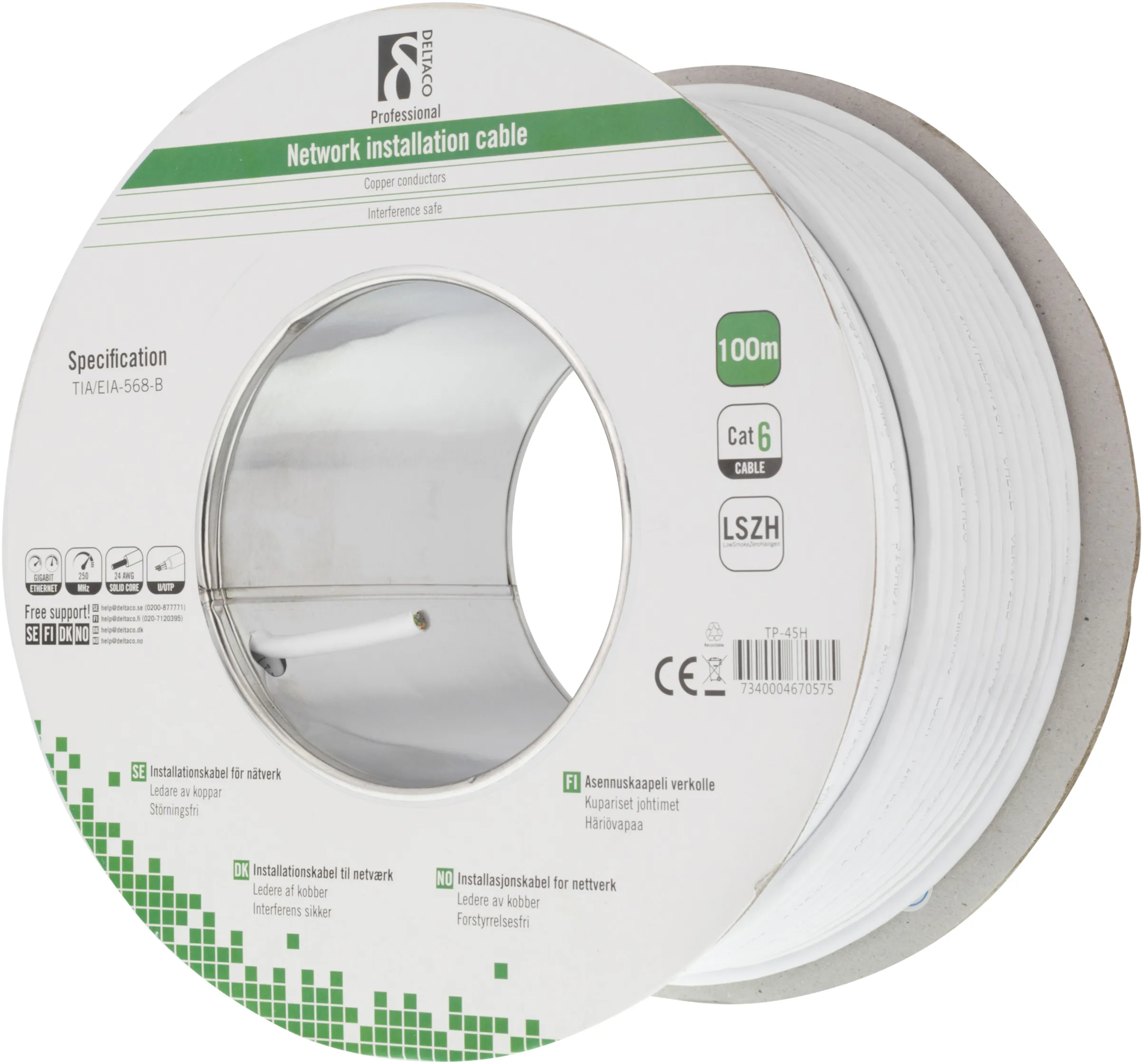 Deltaco Cat6 U/UTP - network installation cable, 100 m, White