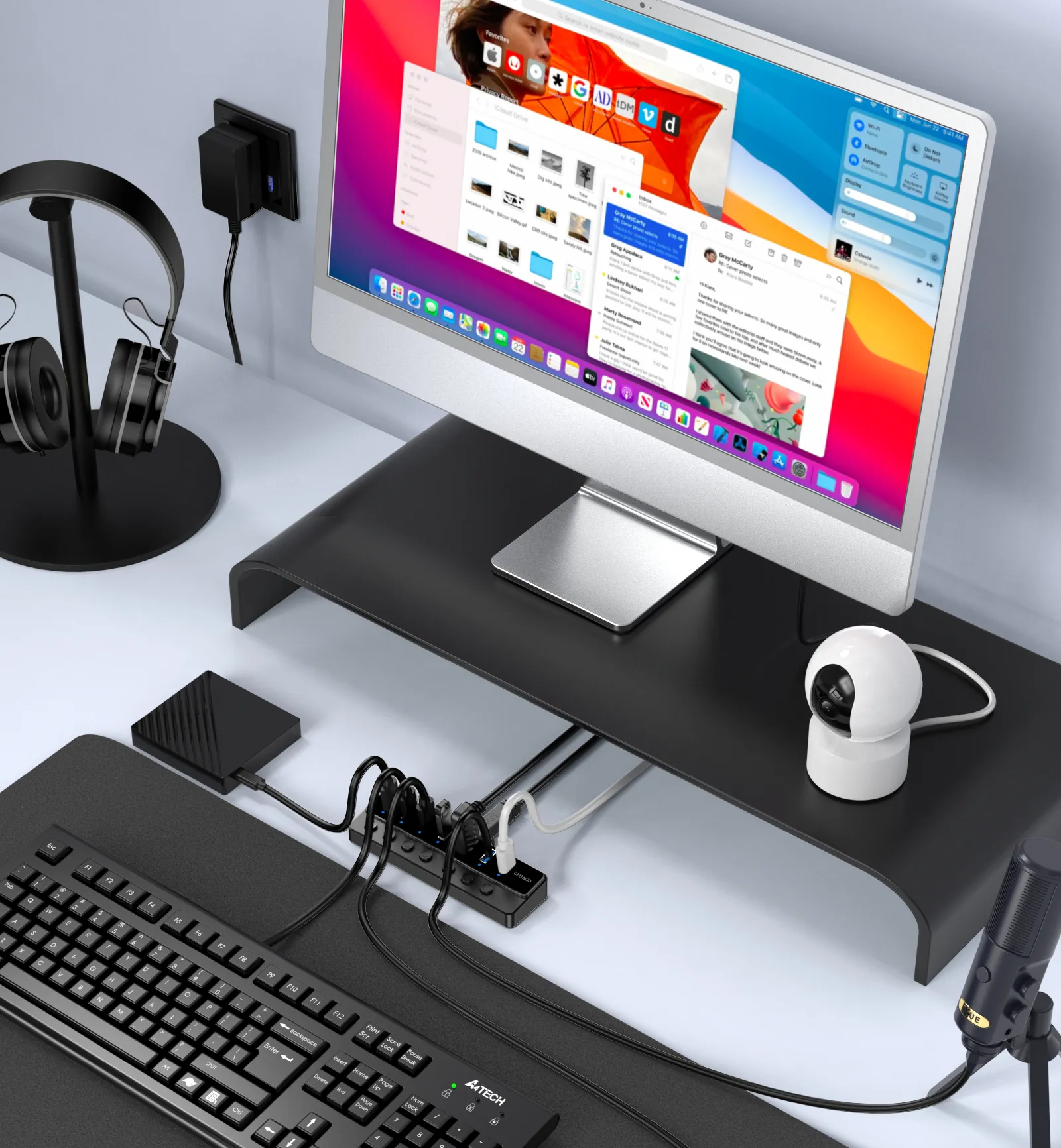 Deltaco USB-A hub, 7x USB-A power switches - hub, power supply included