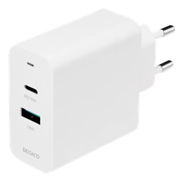 DELTACO USB wall charger, 1x USB-C PD 18 W, 1x USB-A 18 W, 36 W, white