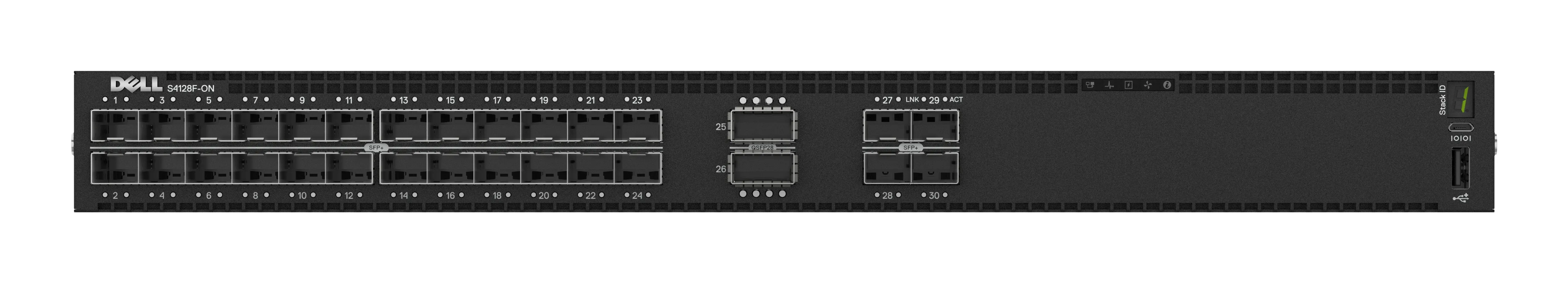 DELL EMC Switch S4128F-ON 1U PHY-less 28x10GbE SFP+ 2xQSFP28 IO to PSU 2 PSU OS10