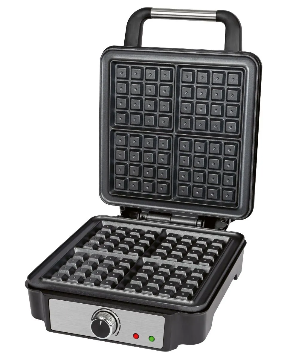 ProfiCook PC-WA 1241 V&aring;ffelj&auml;rn, 1200 Watt, 4 fyrkantiga belgiska v&aring;fflor, Svart/Rostfritt st&aring;l