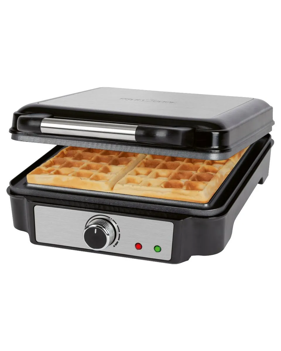 ProfiCook PC-WA 1241 V&aring;ffelj&auml;rn, 1200 Watt, 4 fyrkantiga belgiska v&aring;fflor, Svart/Rostfritt st&aring;l