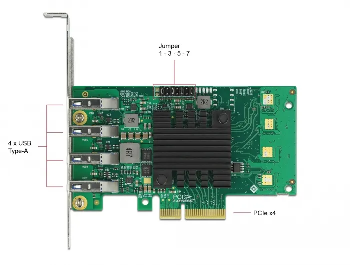 Delock PCI Express x4 Card to 4 x external USB 3.0 Quad Channel - Low