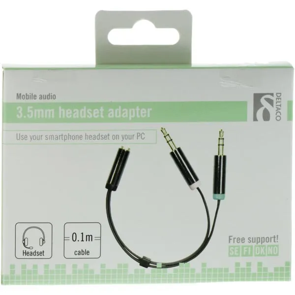 Deltaco  2 x 3.5mm – 3.5mm - adapter, Black