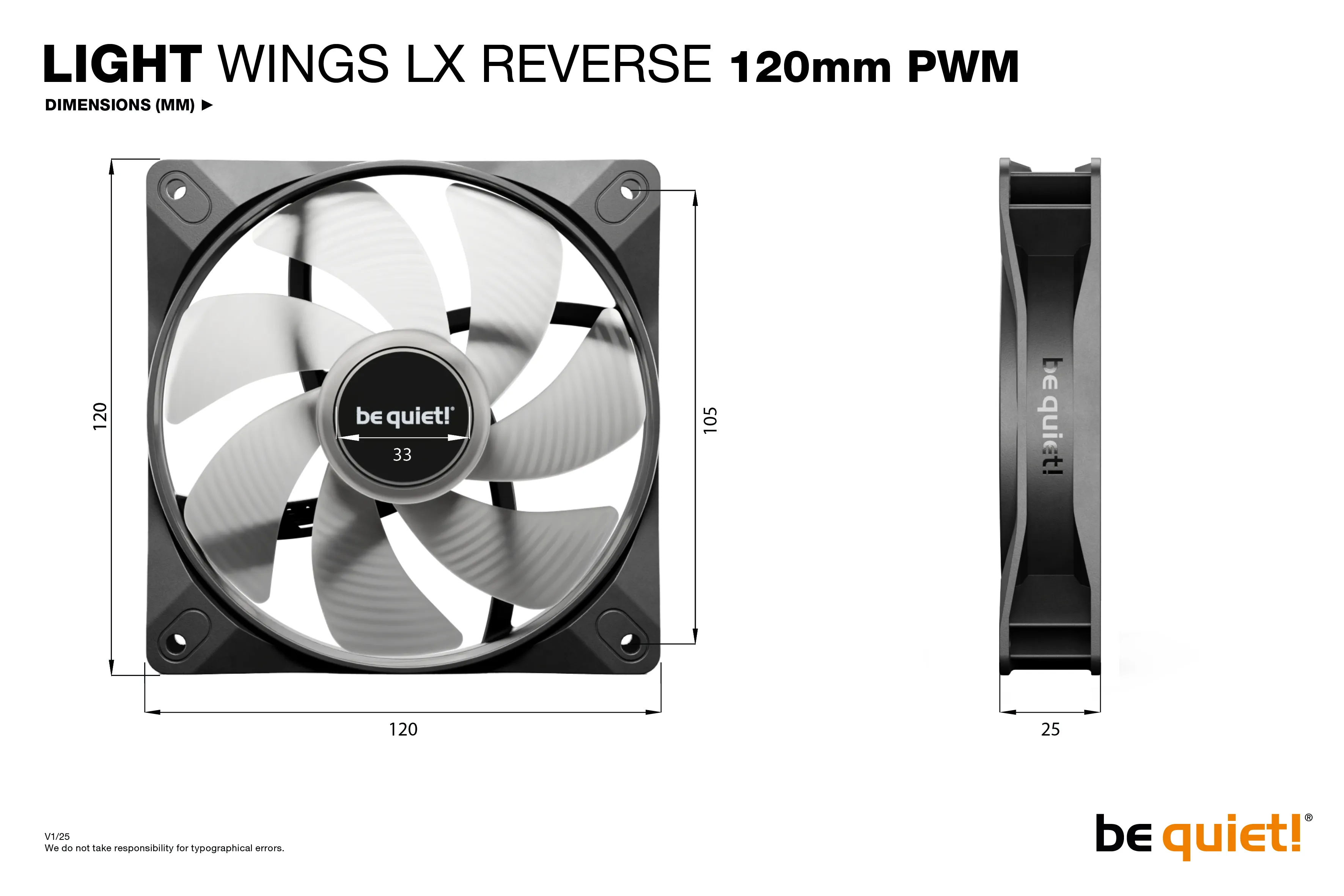 be quiet! Light Wings LX Reverse PWM ARGB Fan, Rifle Bearing, 120mm, Black