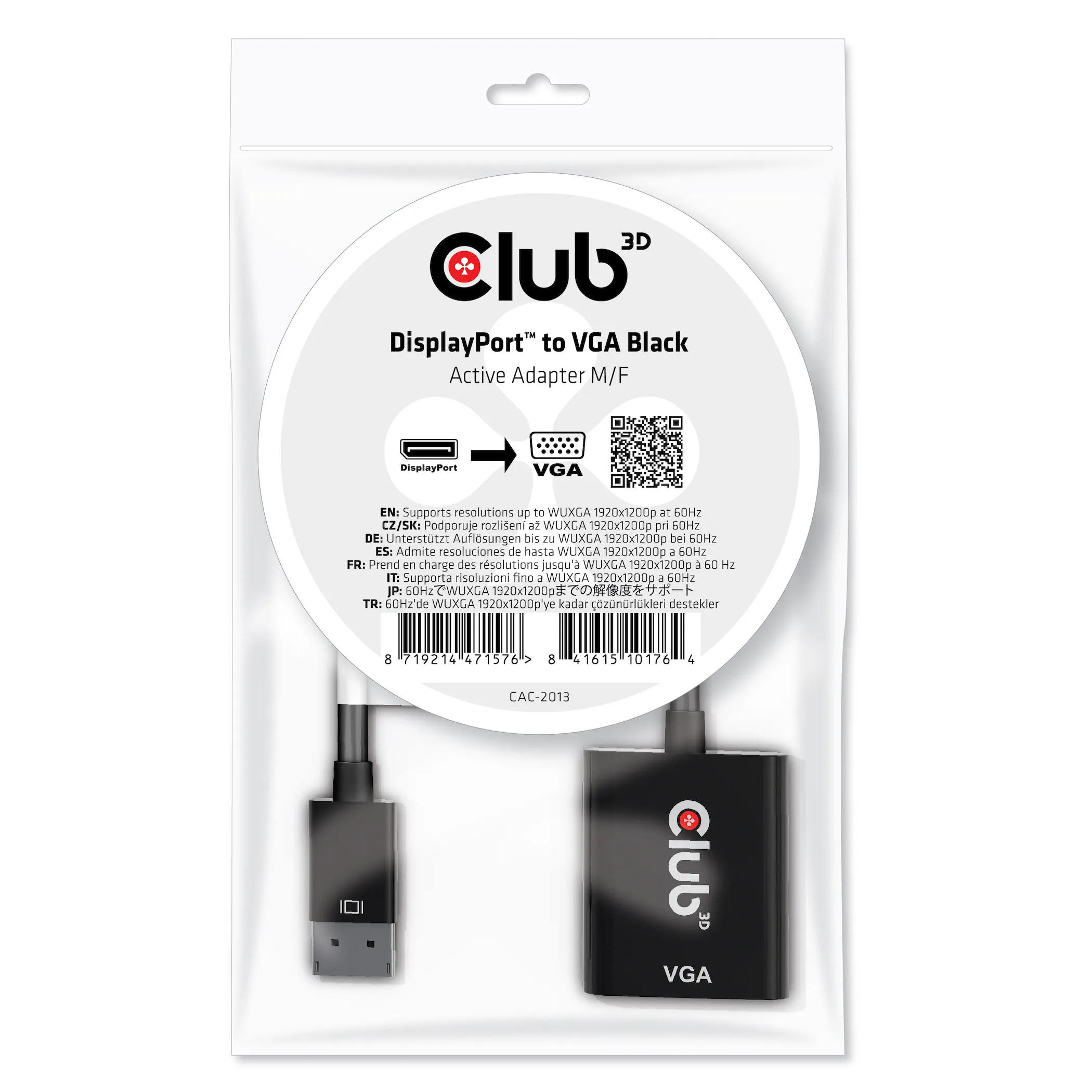 Club 3D DisplayPort Male - VGA Female, male/female, active - adapter, Black