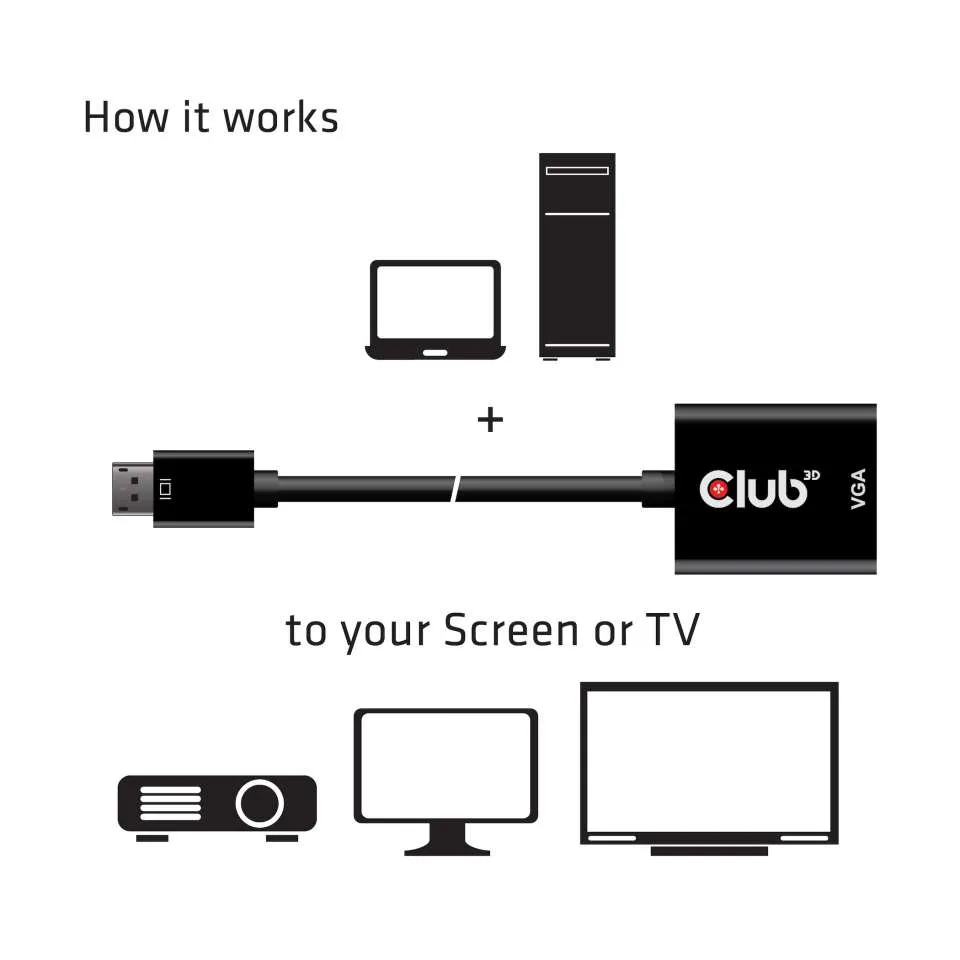 Club 3D DisplayPort Male - VGA Female, male/female, active - adapter, Black