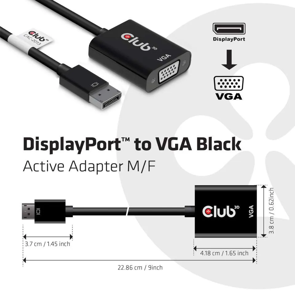 Club 3D DisplayPort Male - VGA Female, male/female, active - adapter, Black