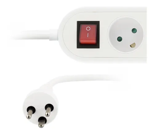 DELTACO Danish extension cord with 6 grounded outlets, power switch, 1,5m, white