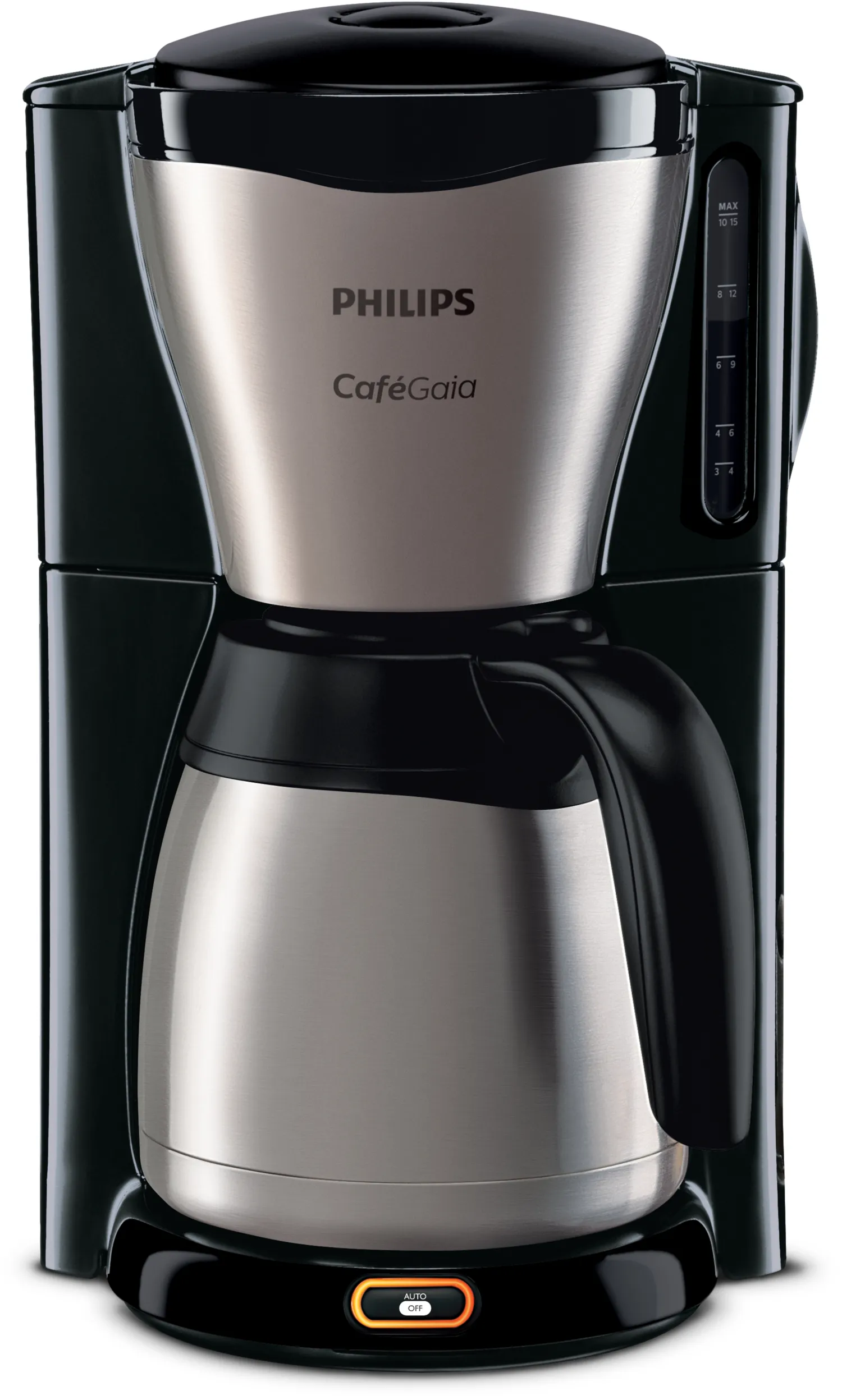 Philips Caf&eacute; Gaia HD7548/20 15 kupin -kahvinkeitin termoskannulla, musta, metalli