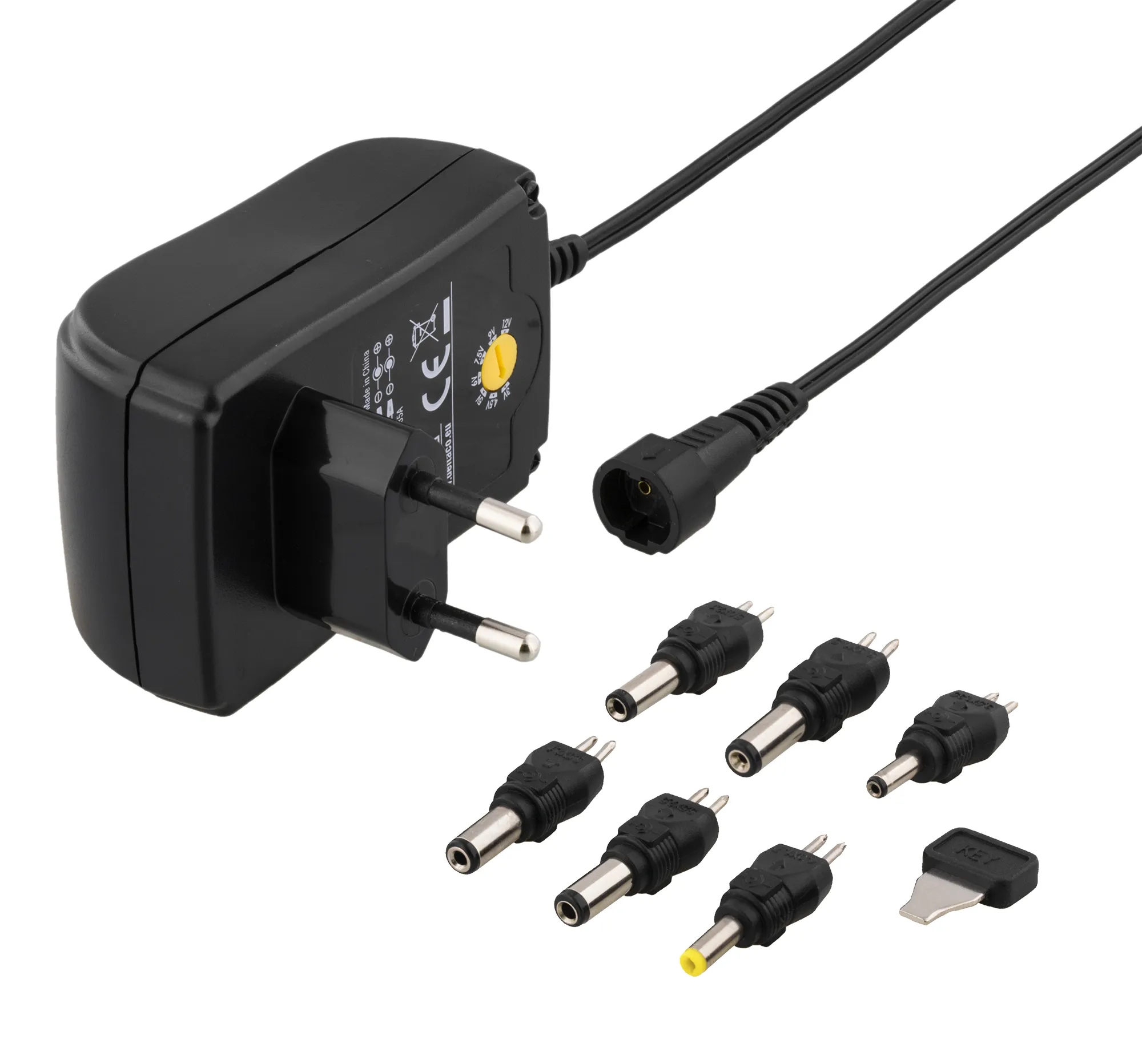DELTACO switchable power supply, 100-240 V, 3-12 V, 1,5 A, 6 tips