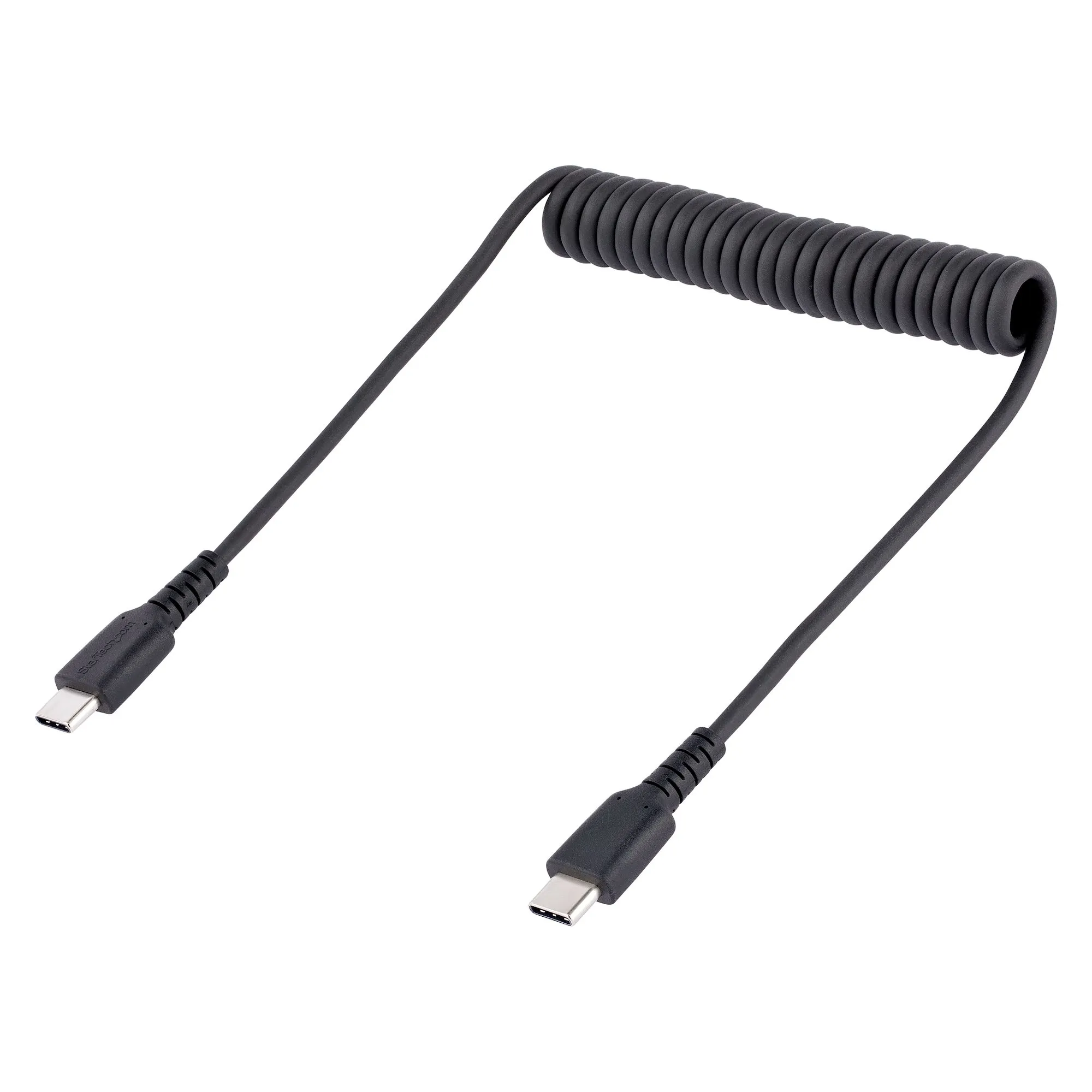 USB C CHARGING CABLE - 50CM - (20IN) COILED CABLE BLACK
