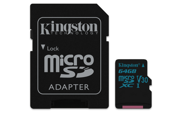 Kingston 64 GB Canvas Go, UHS-I Class 10 MicroSDXC-kort + SD adapter