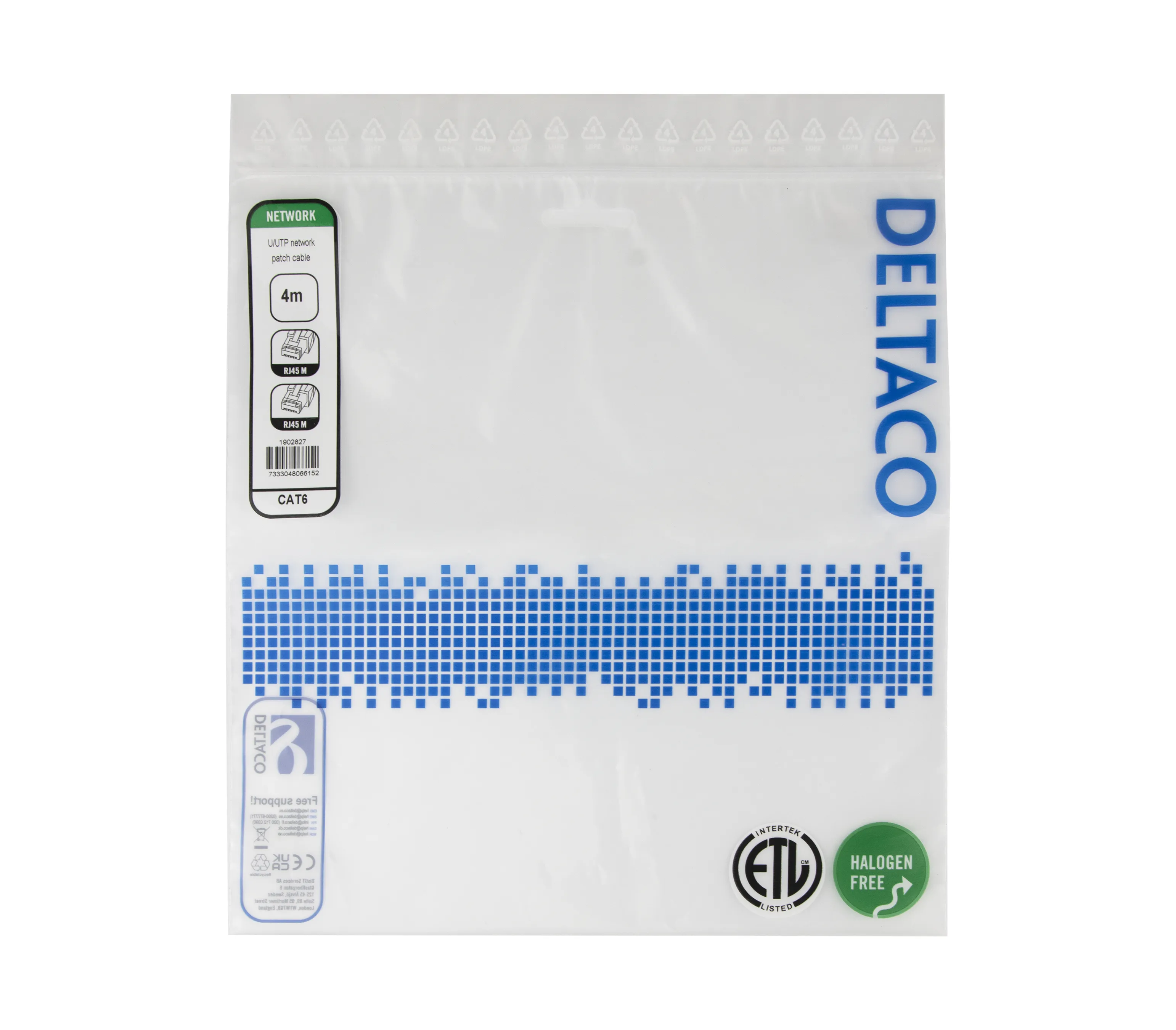 DELTACO U/UTP Cat6 patchkabel, LSZH, 4m, gr&aring;