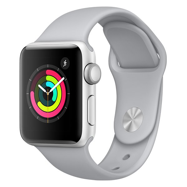 Apple Watch Series 3 GPS, 38mm Hopeanv&auml;rinen alumiinikuori ja usvanv&auml;rinen urheiluranneke