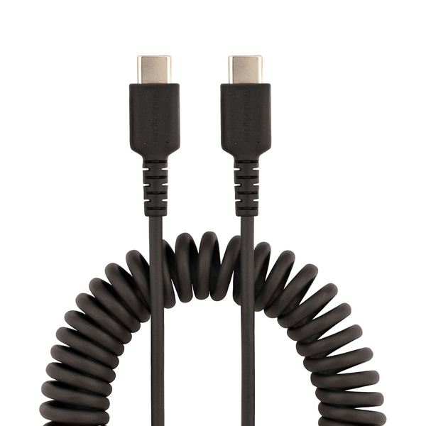 USB C CHARGING CABLE - 50CM - (20IN) COILED CABLE BLACK