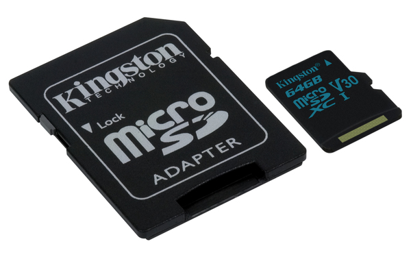 Kingston 64 GB Canvas Go, UHS-I Class 10 MicroSDXC-kort + SD adapter
