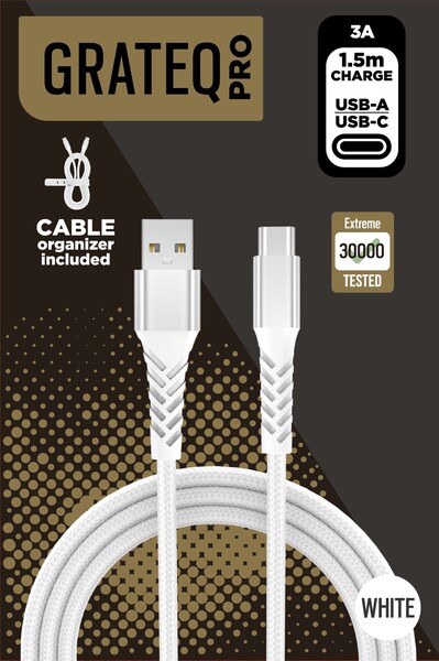 Grateq Pro USB-A - USB-C - kabel, 1.5m, Vit