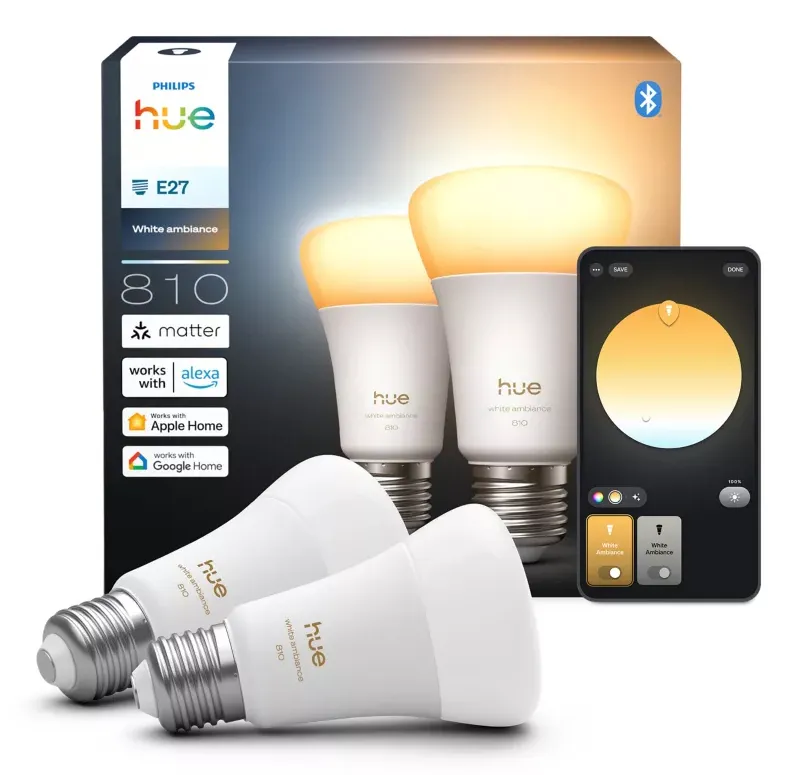 Philips Hue White Ambiance A60 E27 - Smart LED-lampa, Vit, 2 st