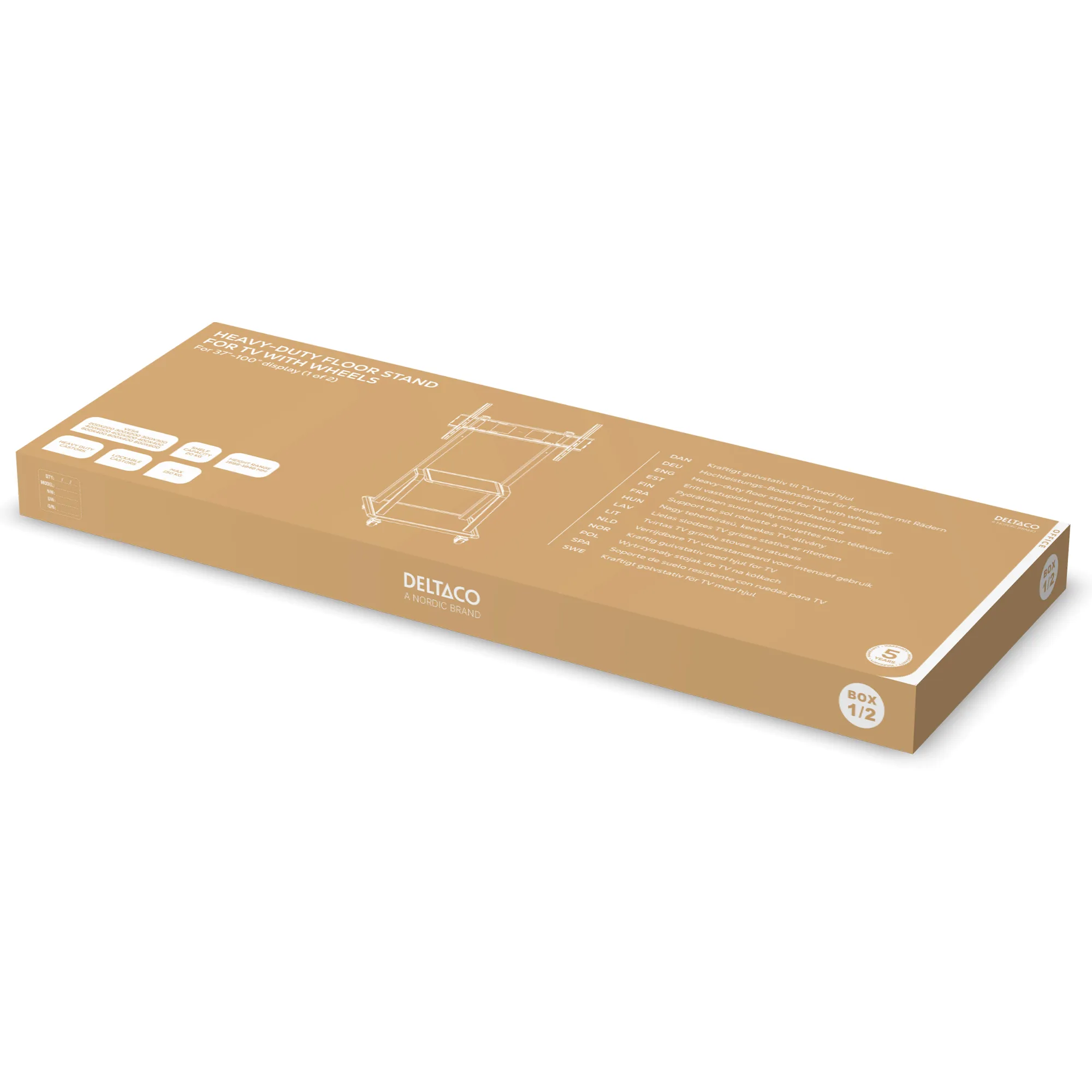 DELTACO Office, Heavy-duty mobile monitor cart, 37"-100",150kg,200x200