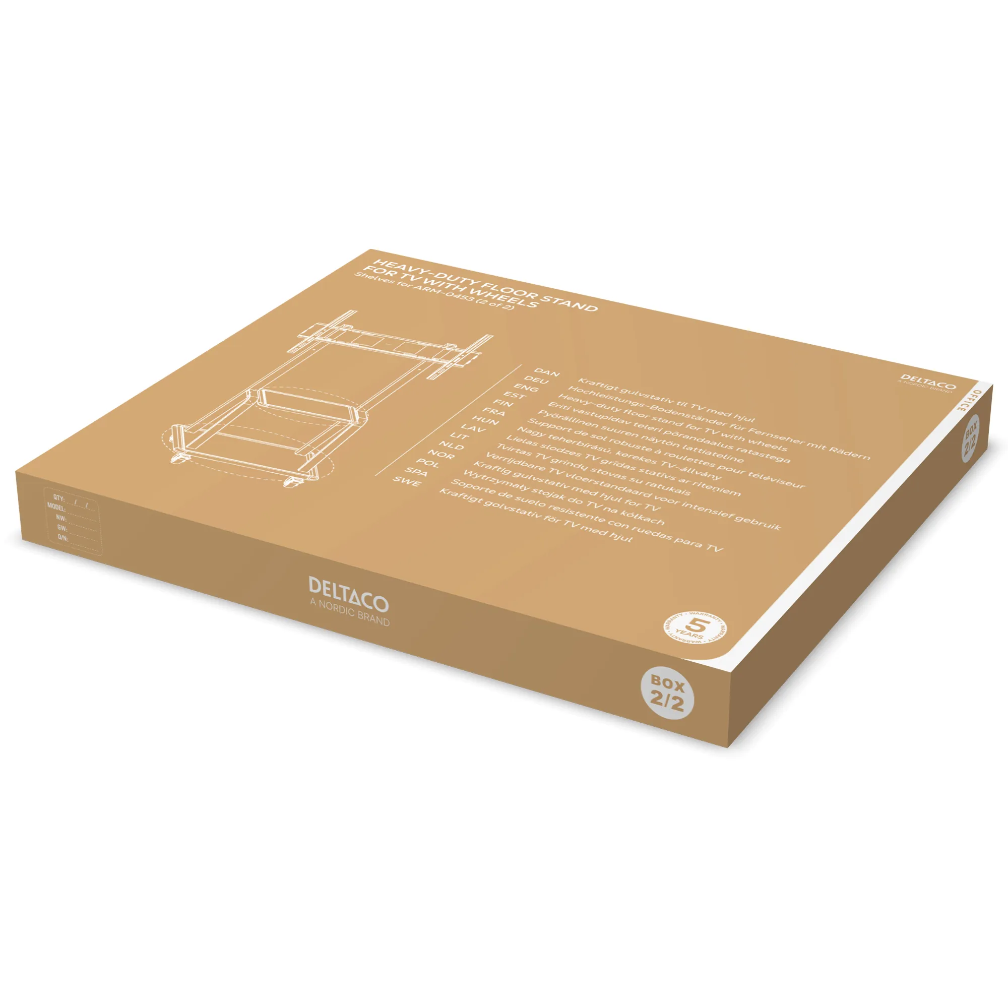 DELTACO Office, Heavy-duty mobile monitor cart, 37"-100",150kg,200x200