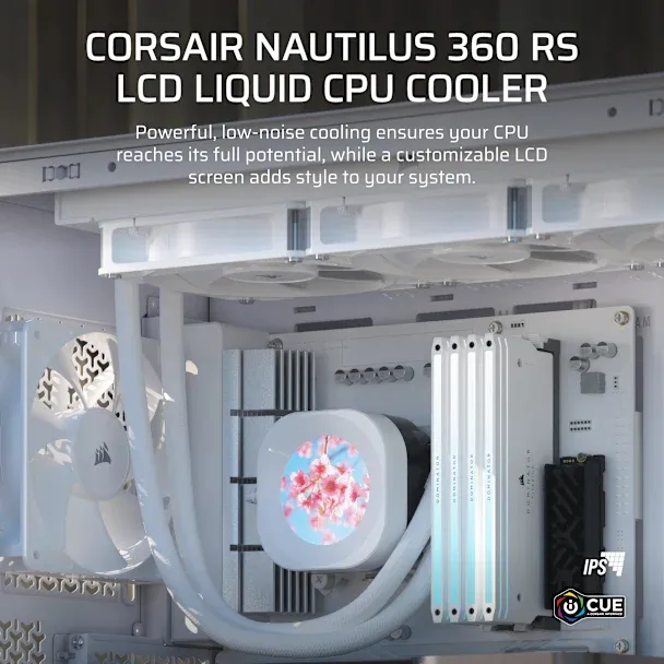 Corsair NAUTILUS 360 RS LCD 360mm RGB Liquid Cooler, White