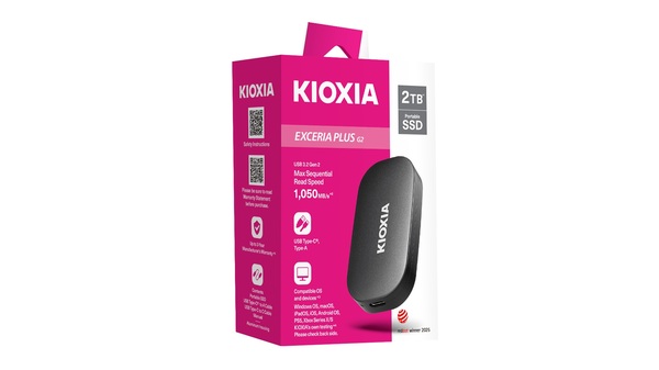 Kioxia EXCERIA PLUS G2 1TB External SSD with USB 3.2 Gen 2 (USB-C), Portable, Shock Resistant, Hardware Encryption, Password Protection, for console gaming