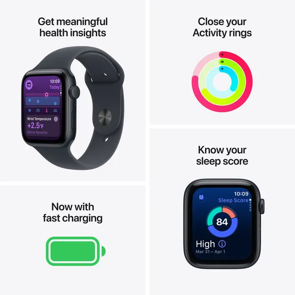 Apple Watch SE 3 (GPS) 44mm Midnight Aluminium Case with Sport Band, S/M