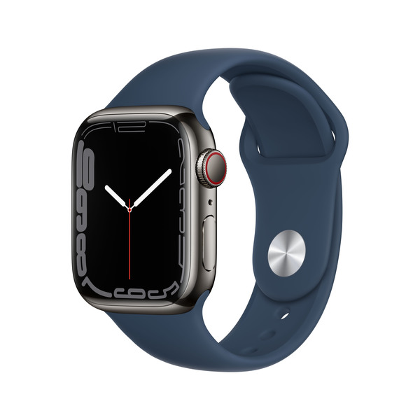 Apple Watch Series 7 GPS + Cellular, 41mm Graphite Stainless Steel Case with Abyss Blue Sport Band - Regular