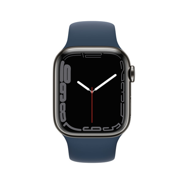 Apple Watch Series 7 GPS + Cellular, 41mm Graphite Stainless Steel Case with Abyss Blue Sport Band - Regular