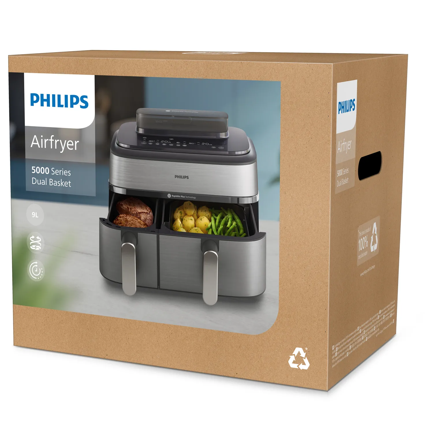 Philips 5000 Series NA555/00, 9L, 1.4 kg, 2750W, air fryer, Black