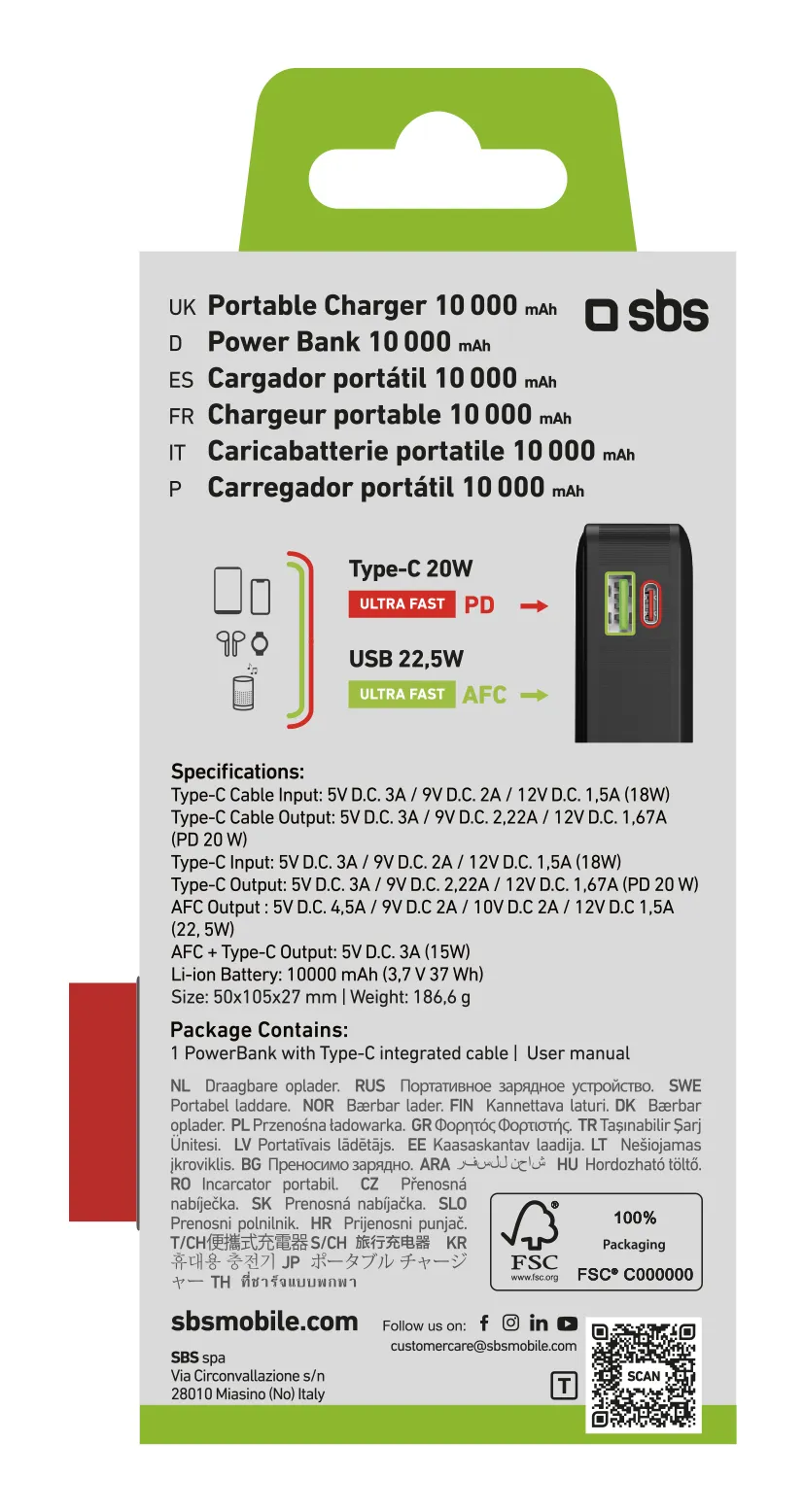 SBS TTBB10000LCDTCPD20K 10000 mAh - powerbank