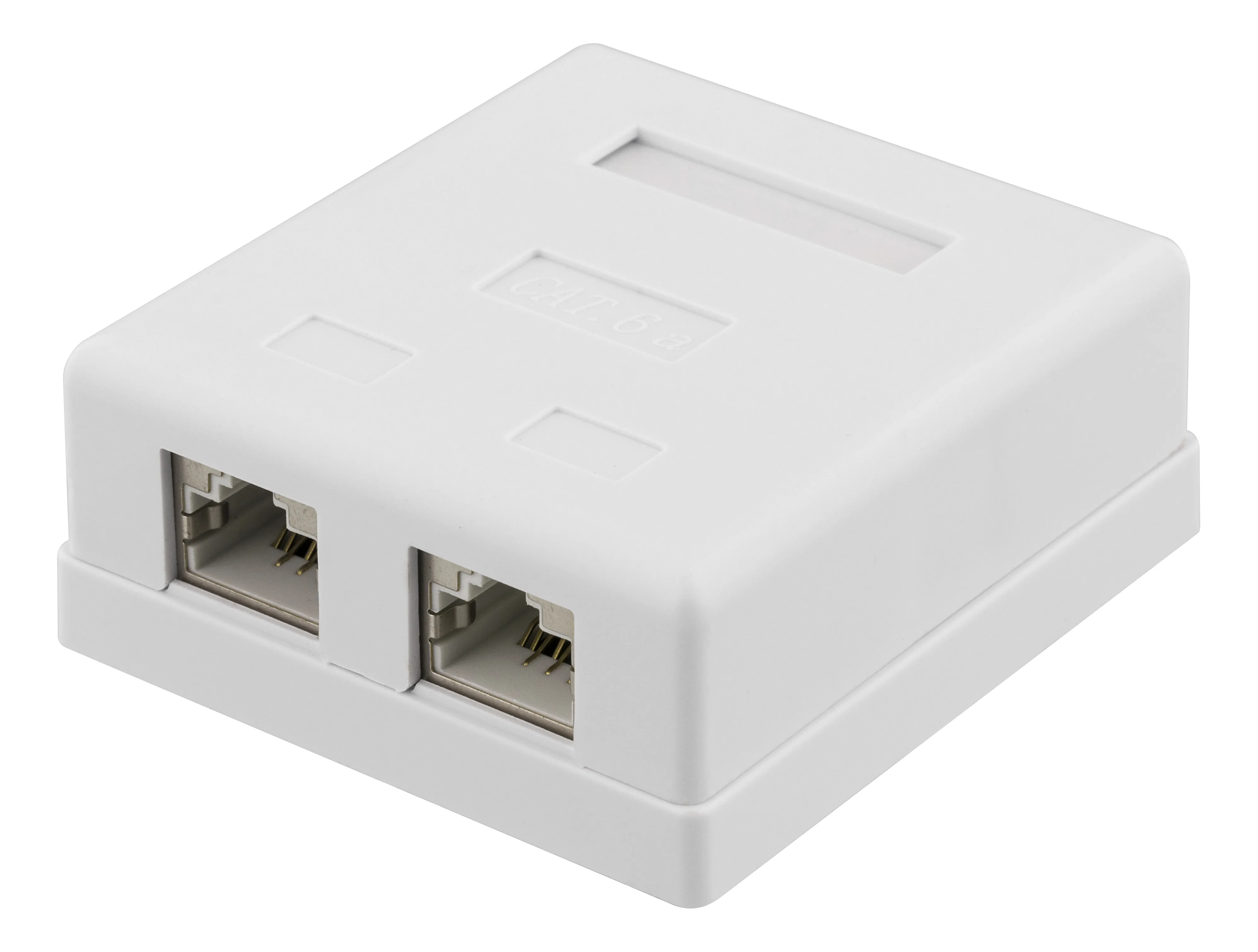 DELTACO sk&auml;rmat v&auml;gguttag, utanp&aring;liggande FTP 2xRJ45, Cat6A, vit