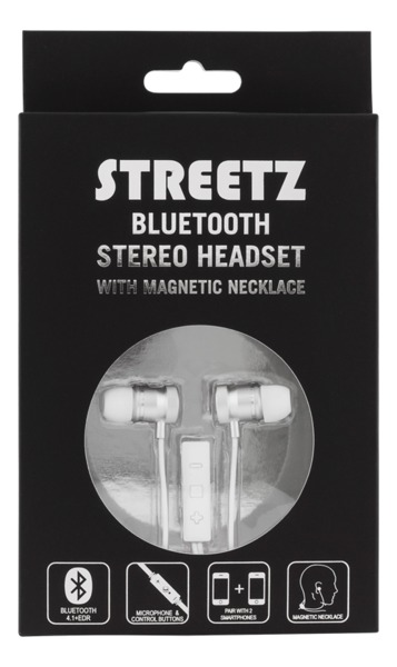 STREETZ in-ear headset, Bluetooth 4.1+EDR, 2,5h, magnetl&aring;sning, silver