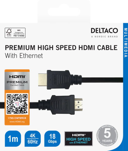DELTACO Premium High Speed HDMI cable, 1m, black