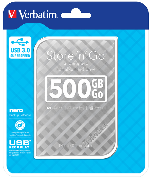 Verbatim Store 'n' Go 500GB - External HDD, Silver