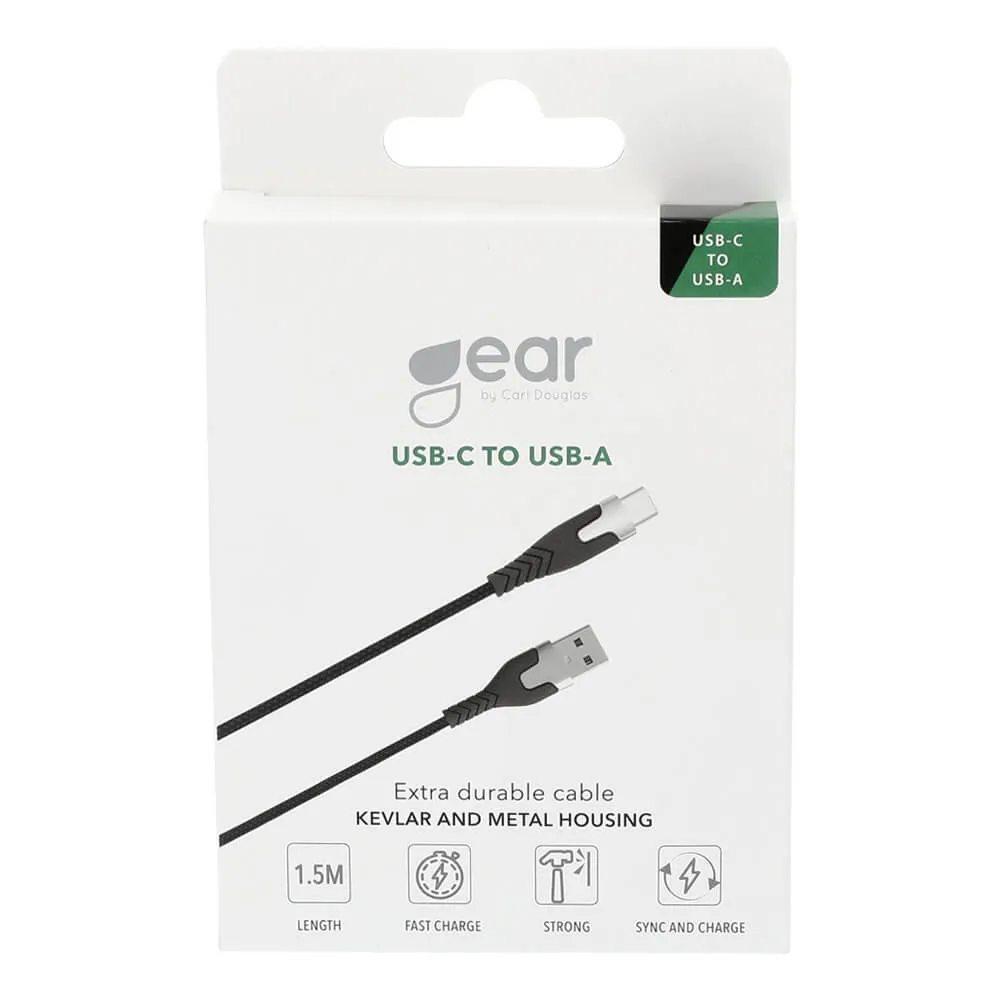 GEAR PRO USB-A &ndash; USB-C kabel, 1,5 m, svart