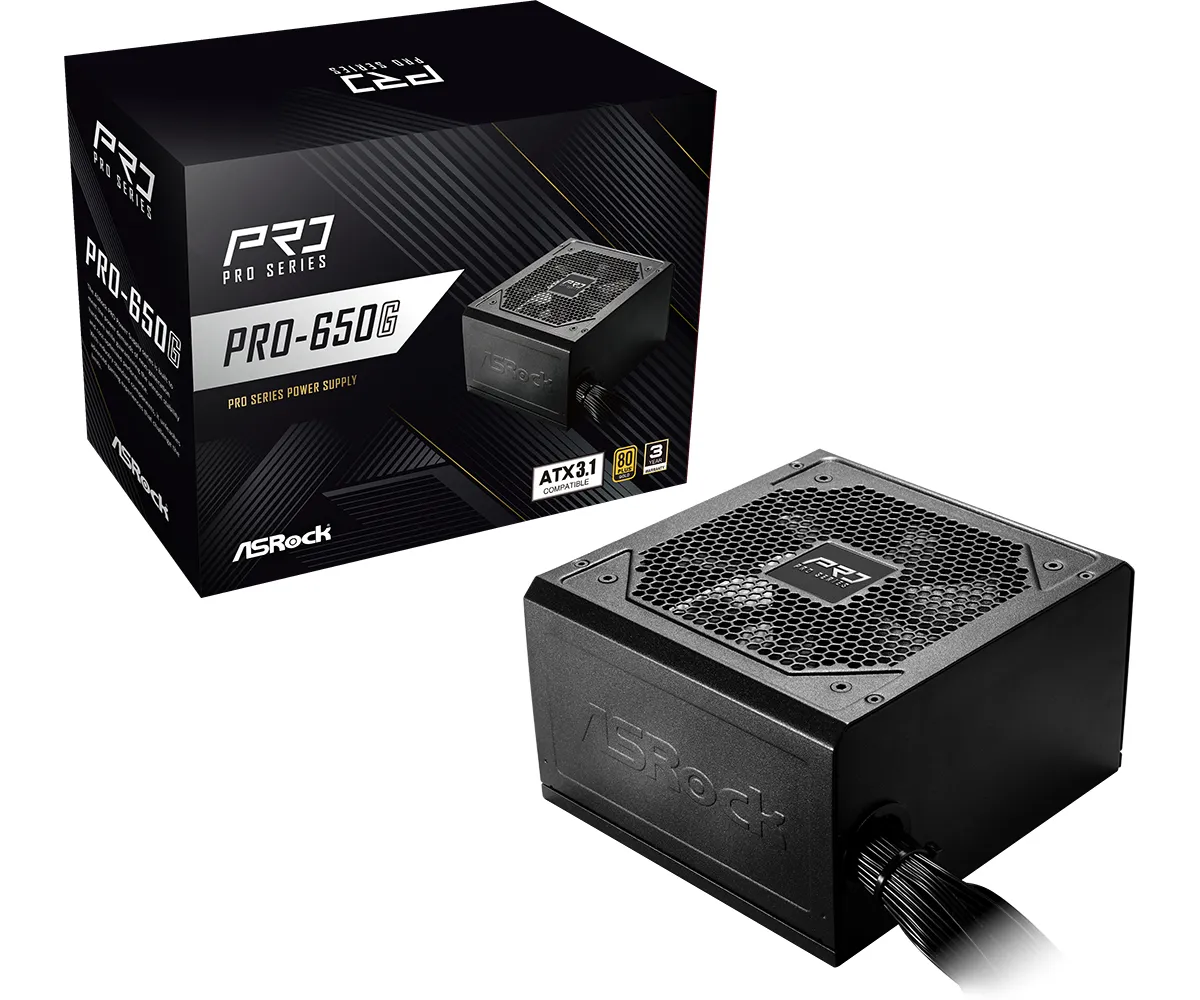 ASRock Pro Series Pro-650G 650W - PSU, 80 Plus Gold
