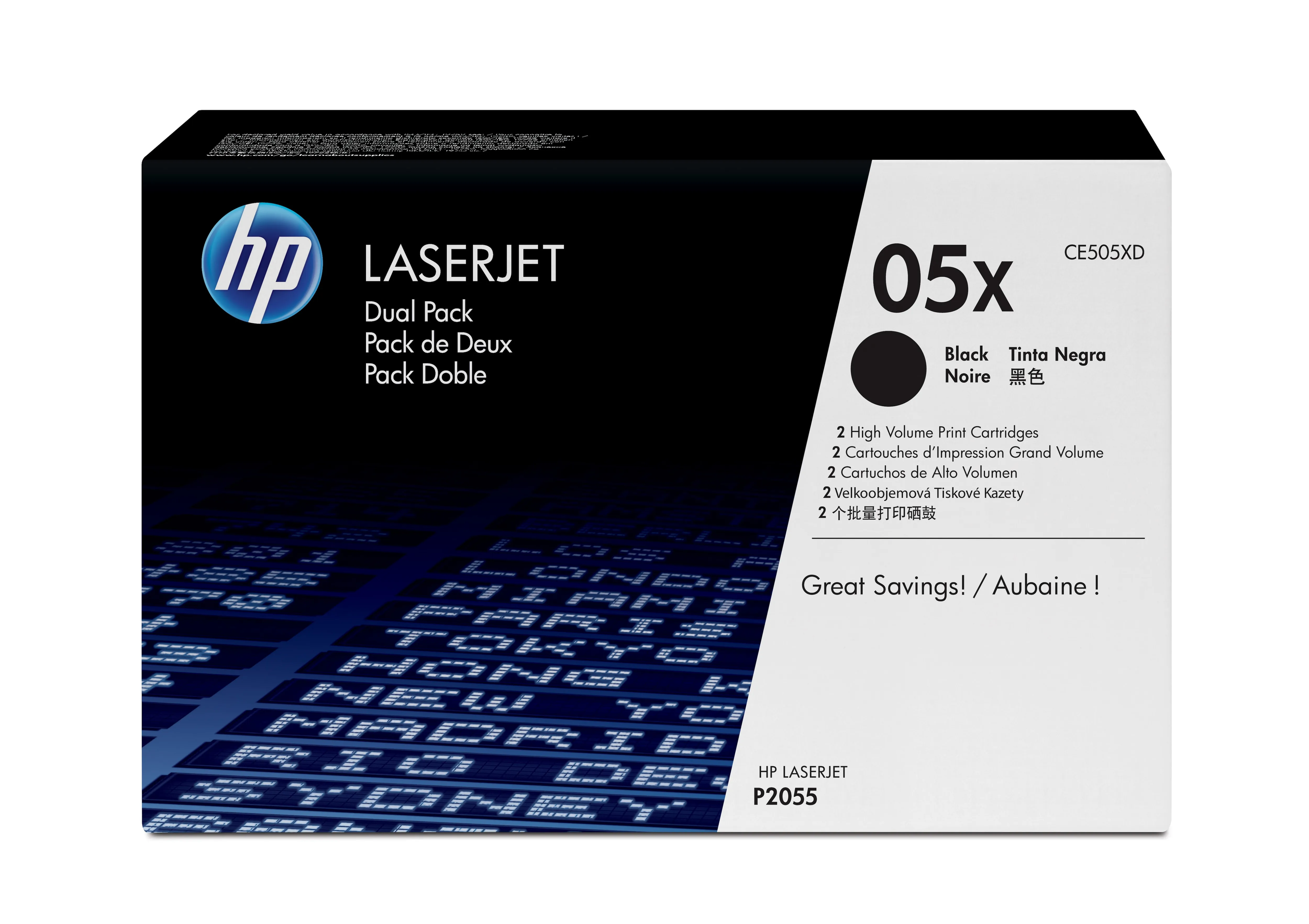 HP 2-pack Toner CE505X black LaserJet P2055 P2055d P2055dn
