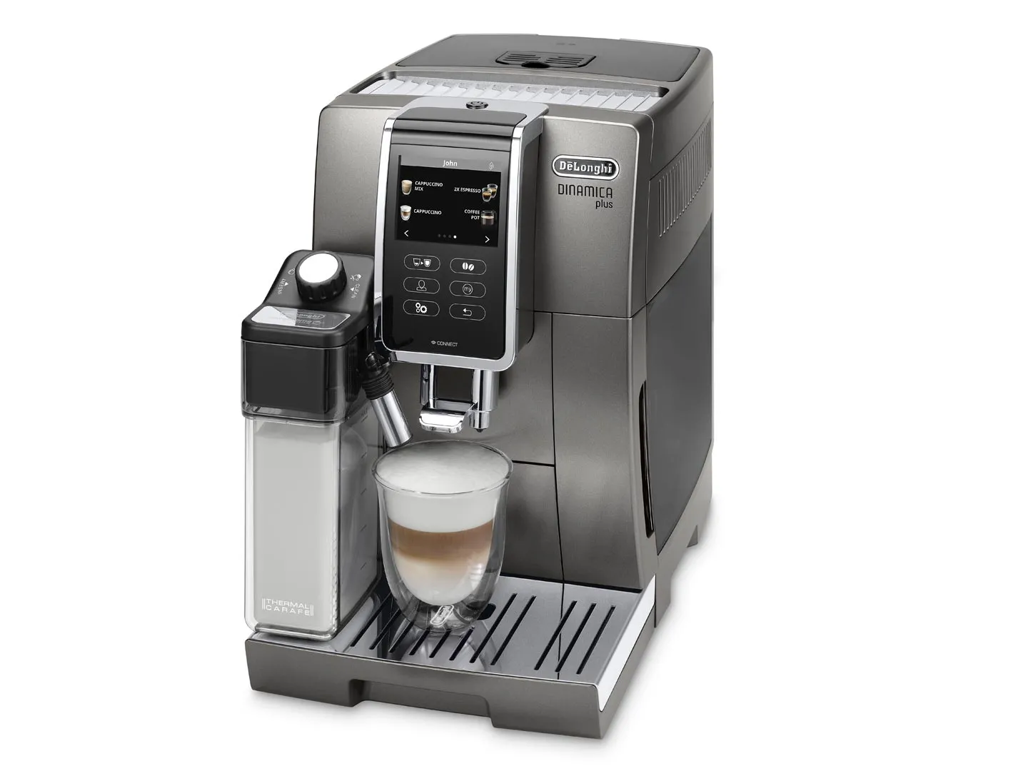 Delonghi ECAM Dinamica Plus 370.95 -yhdistelmäkahvinkeitin, Platina