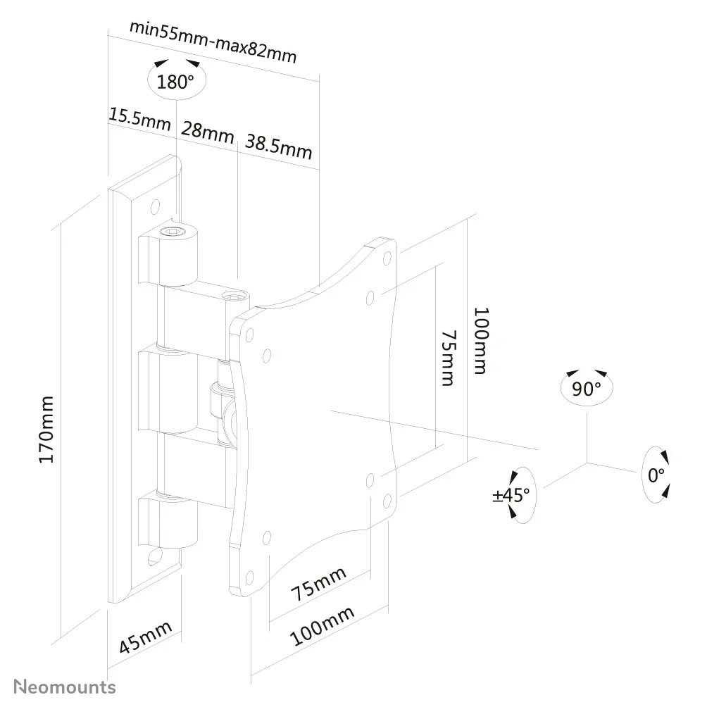 NEWSTAR FPMA-W810 wall mount is a LCD/TFT wall mount with 1 swivel point for screens up to 24 Inch 60 cm