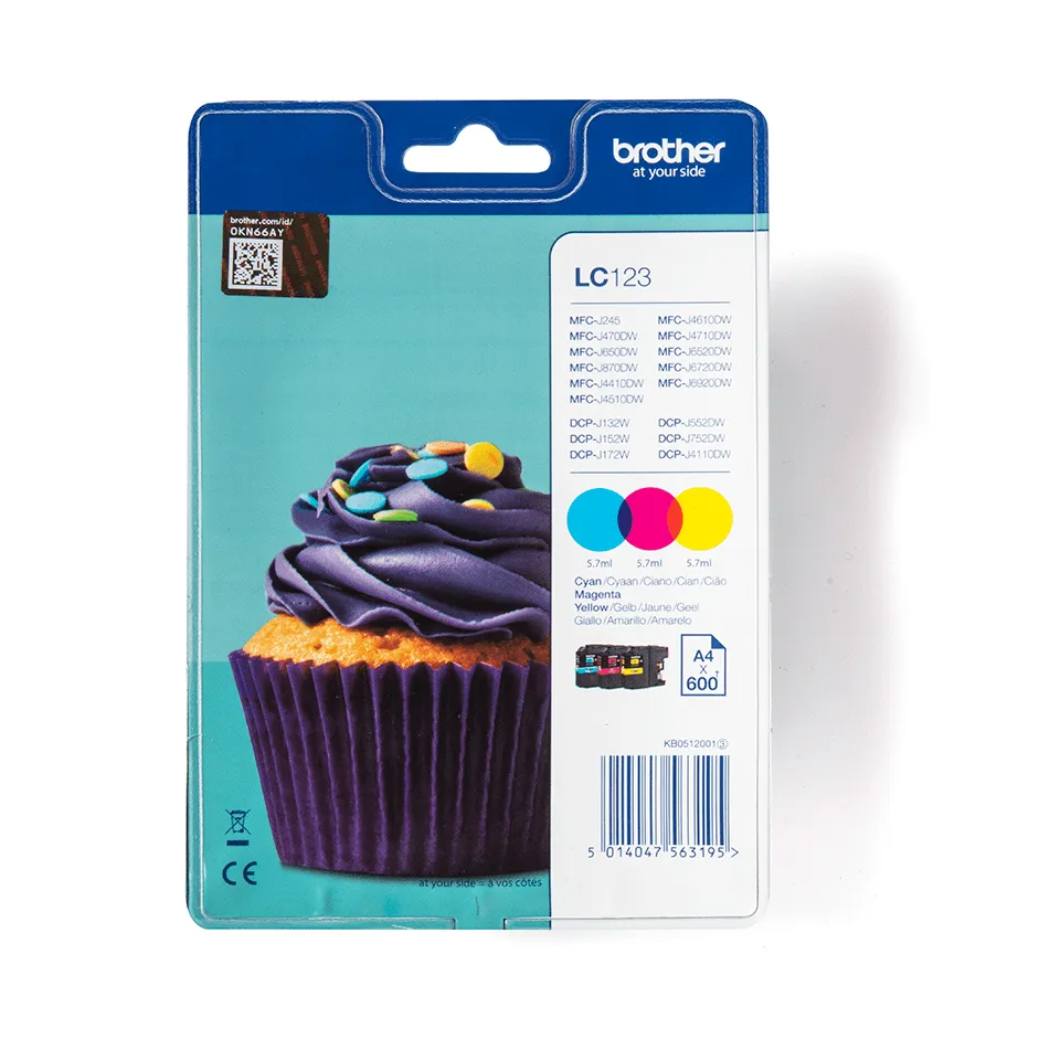 Brother LC123RBWBP ink cartridge kit, Multi-Color, 3 pcs