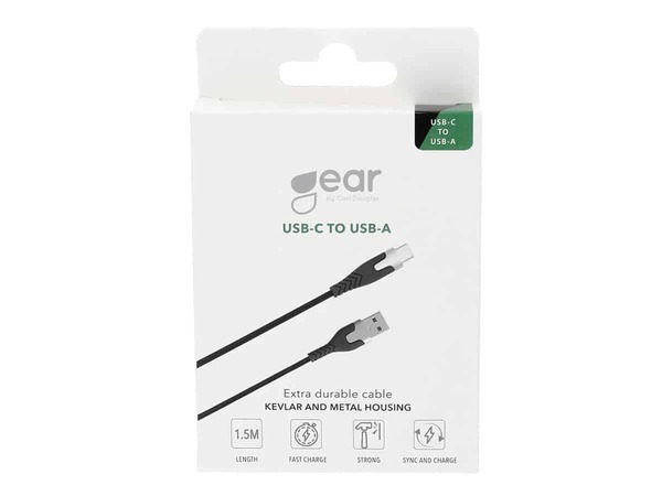 Gear Pro USB-C - USB-A -kaapeli, Musta Kevlar, 1.5m
