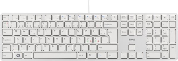 DELTACO ohut n&auml;pp&auml;imist&ouml;, USB, alumiini/valk