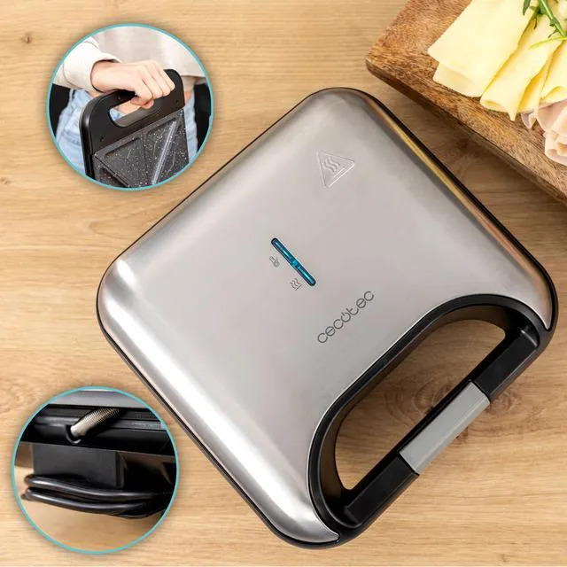 CECOTEC Rock'nToast Classic+ -voileip&auml;grilli, 800 W, 2 viipaletta, Ruostumaton ter&auml;s / musta