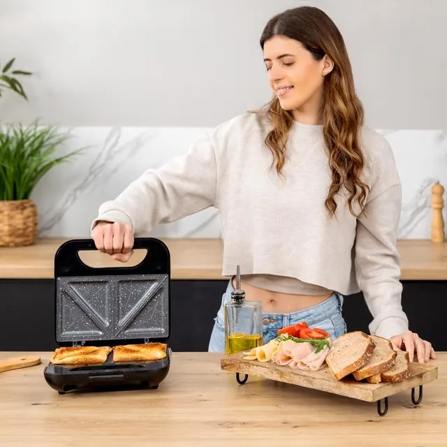 CECOTEC Rock'nToast Classic+ -voileip&auml;grilli, 800 W, 2 viipaletta, Ruostumaton ter&auml;s / musta